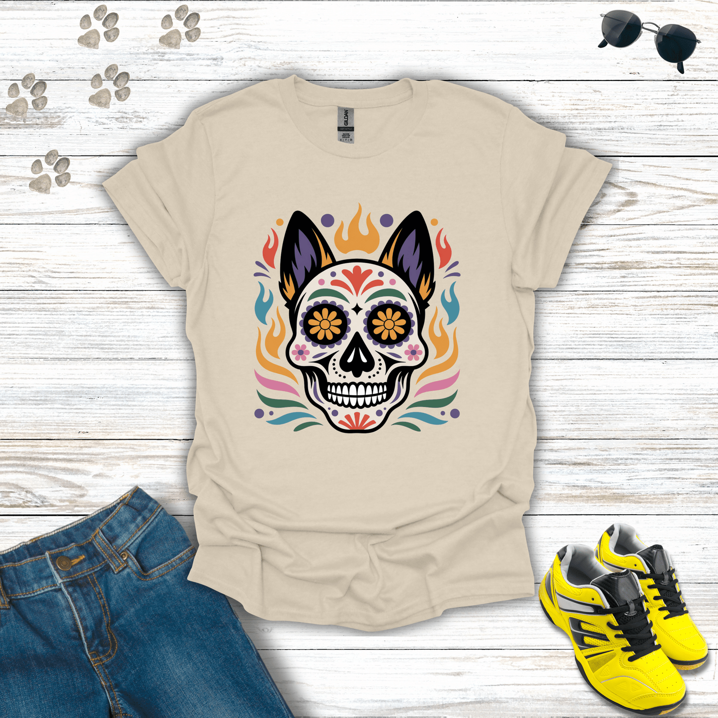 The Loyal Guardian Sugar Skull German Shepherd T-Shirt Natural / S unisex graphic t-shirt