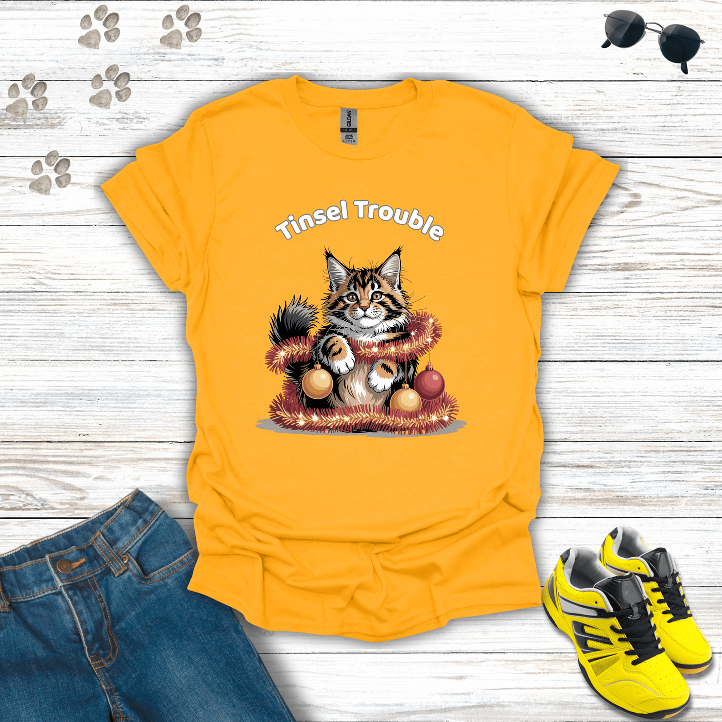 Tinsel Trouble Cat T-Shirt Gold / S unisex graphic t-shirt
