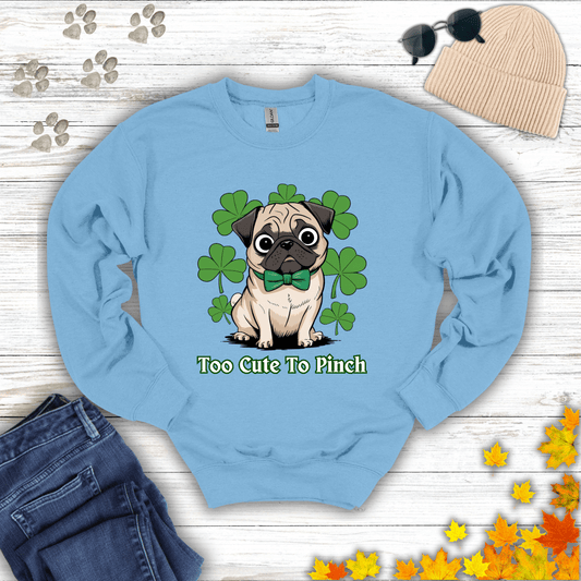 Too Cute To Pinch Pug Sweatshirt S / Light Blue unisex graphic t-shirt