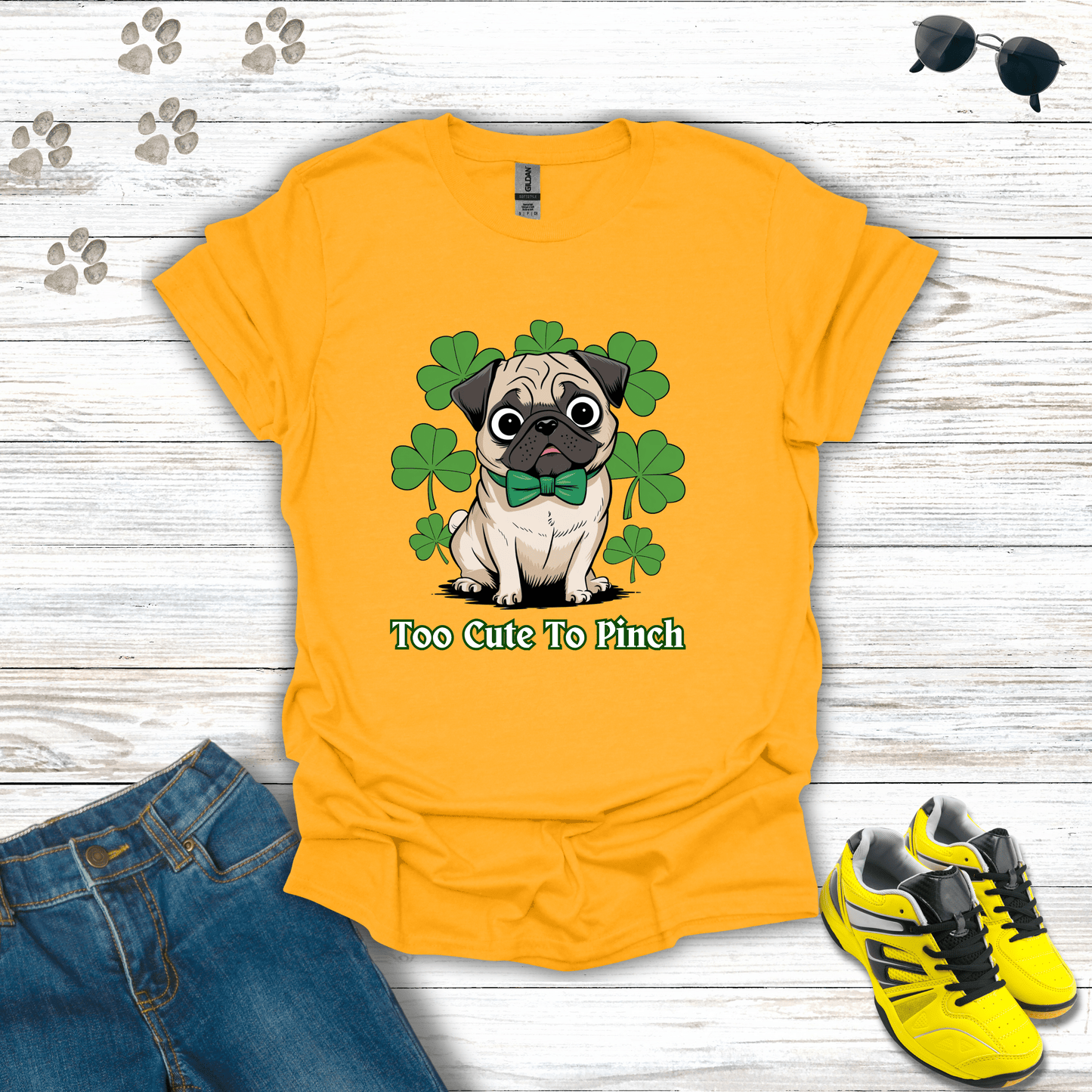 Too Cute To Pinch Pug T-Shirt Gold / S unisex graphic t-shirt