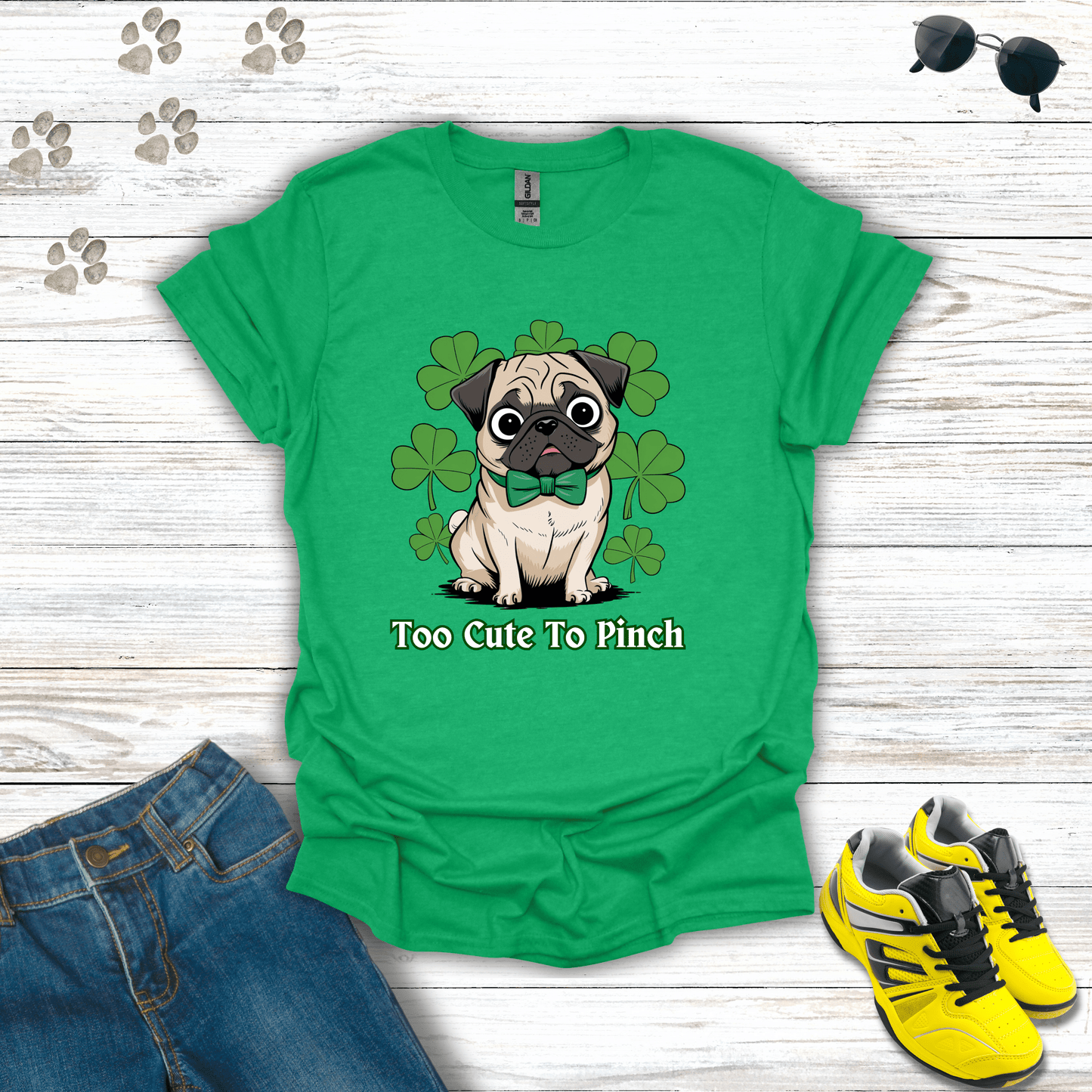 Too Cute To Pinch Pug T-Shirt Heather Irish Green / S unisex graphic t-shirt