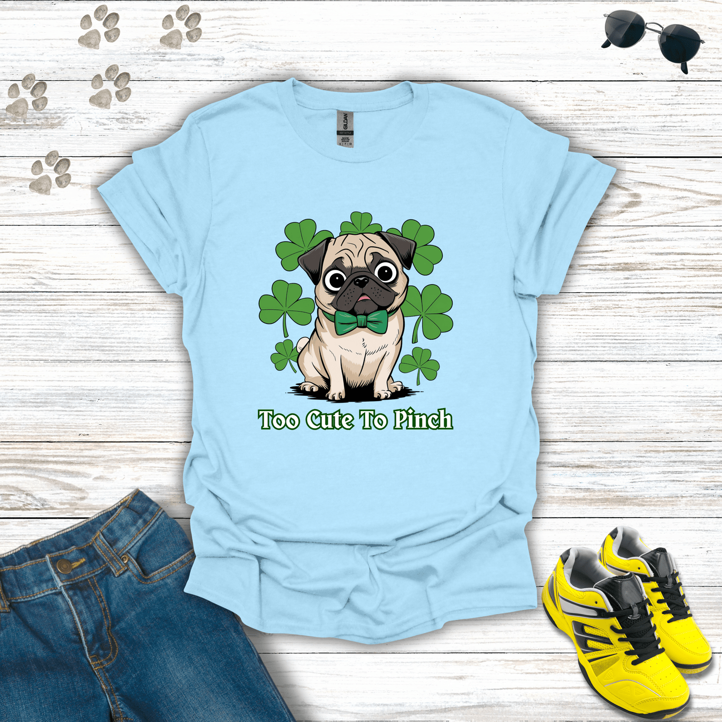 Too Cute To Pinch Pug T-Shirt Light Blue / S unisex graphic t-shirt