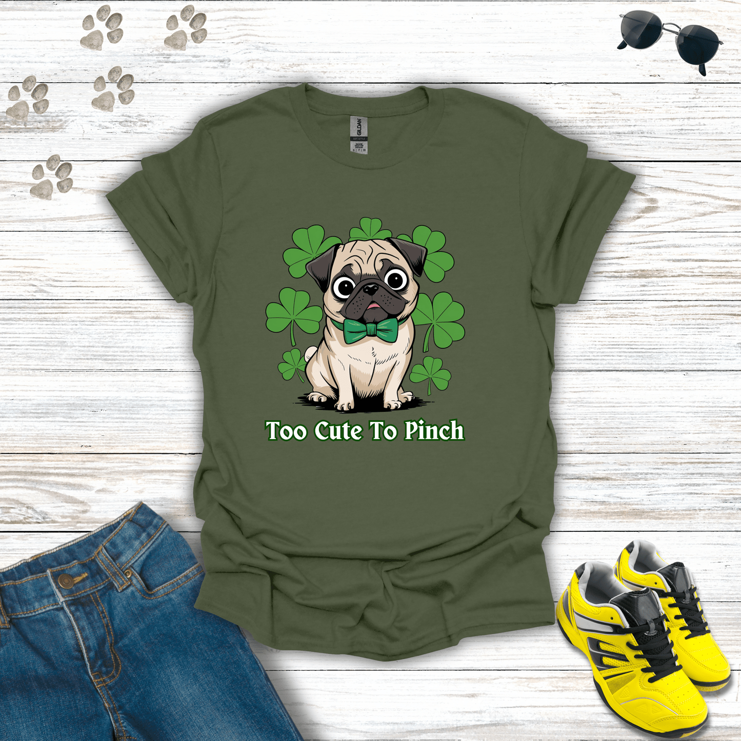 Too Cute To Pinch Pug T-Shirt Military Green / S unisex graphic t-shirt