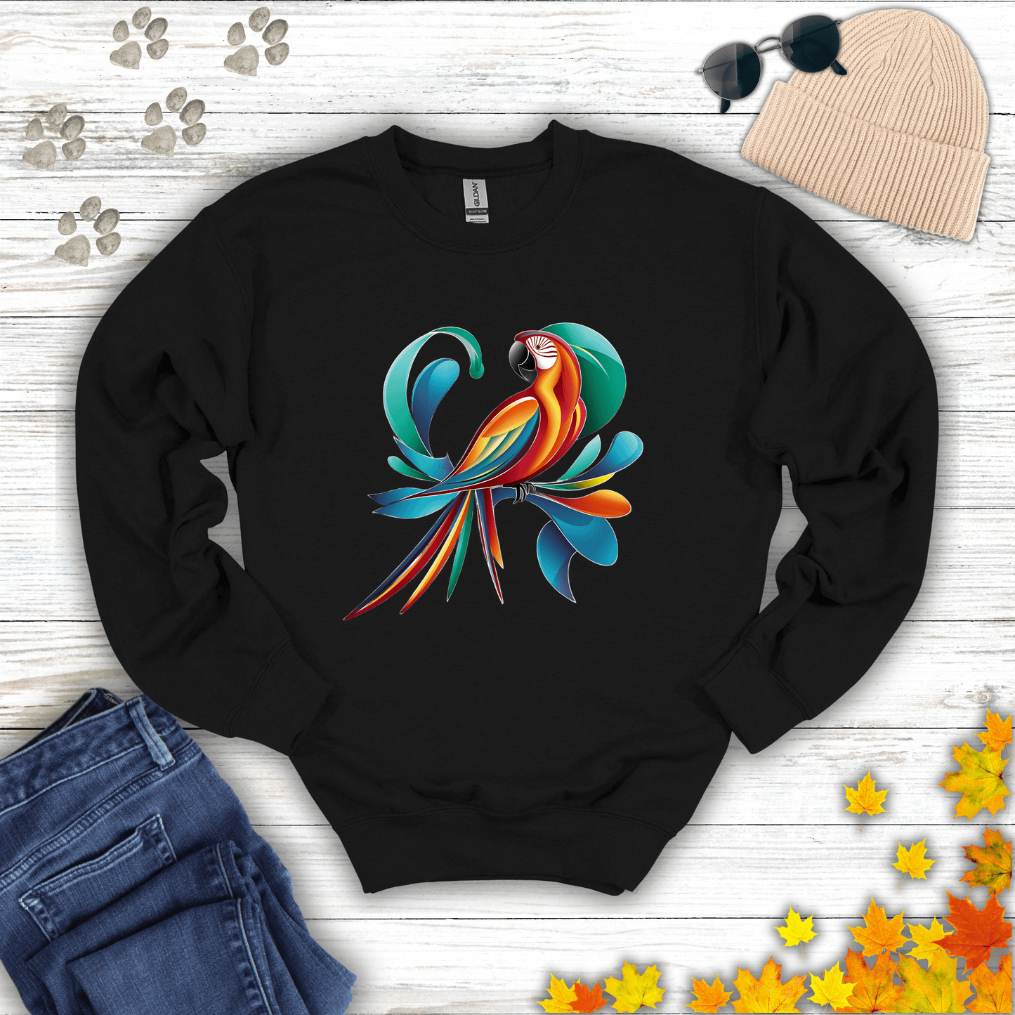 Tropical Bird Graphic Sweatshirt S / Black unisex graphic t-shirt