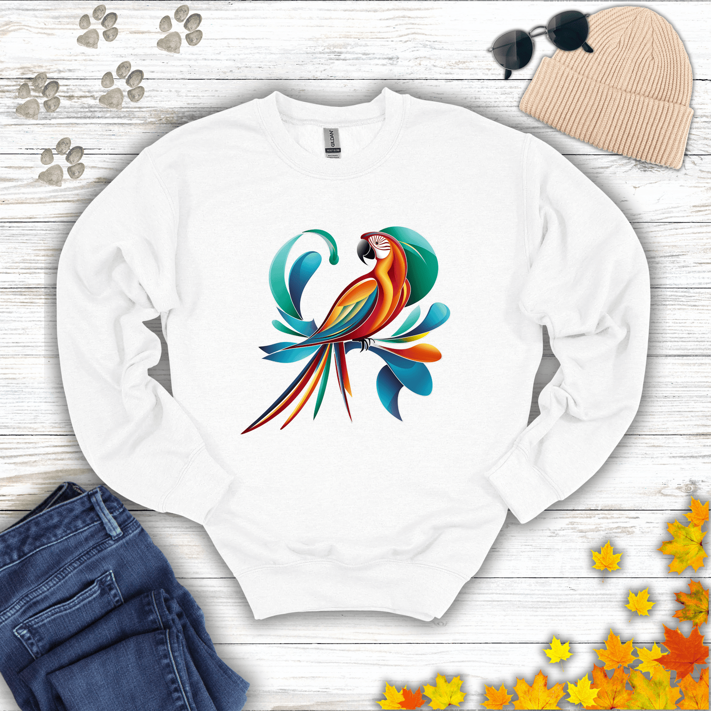 Tropical Bird Graphic Sweatshirt S / White unisex graphic t-shirt