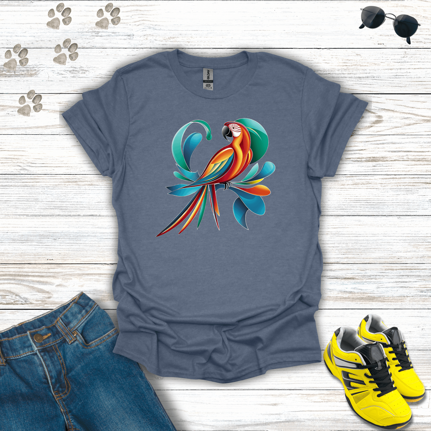 Tropical Bird Graphic T-shirt Heather Indigo / S unisex graphic t-shirt
