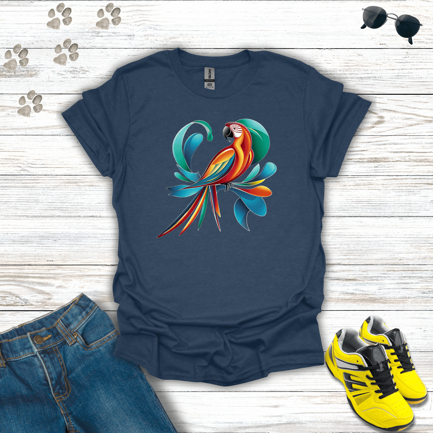 Tropical Bird Graphic T-shirt Heather Navy / S unisex graphic t-shirt