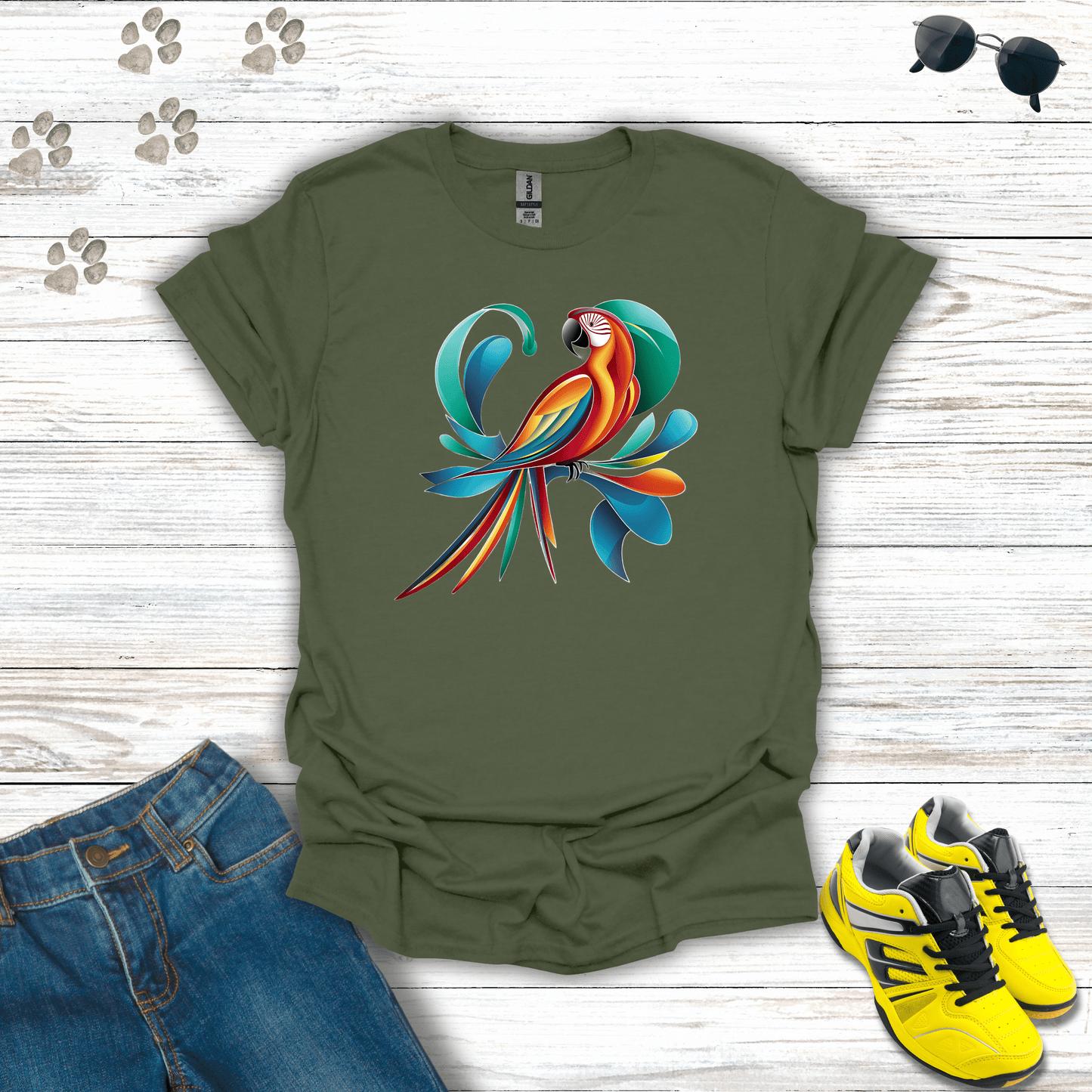 Tropical Bird Graphic T-shirt Military Green / S unisex graphic t-shirt