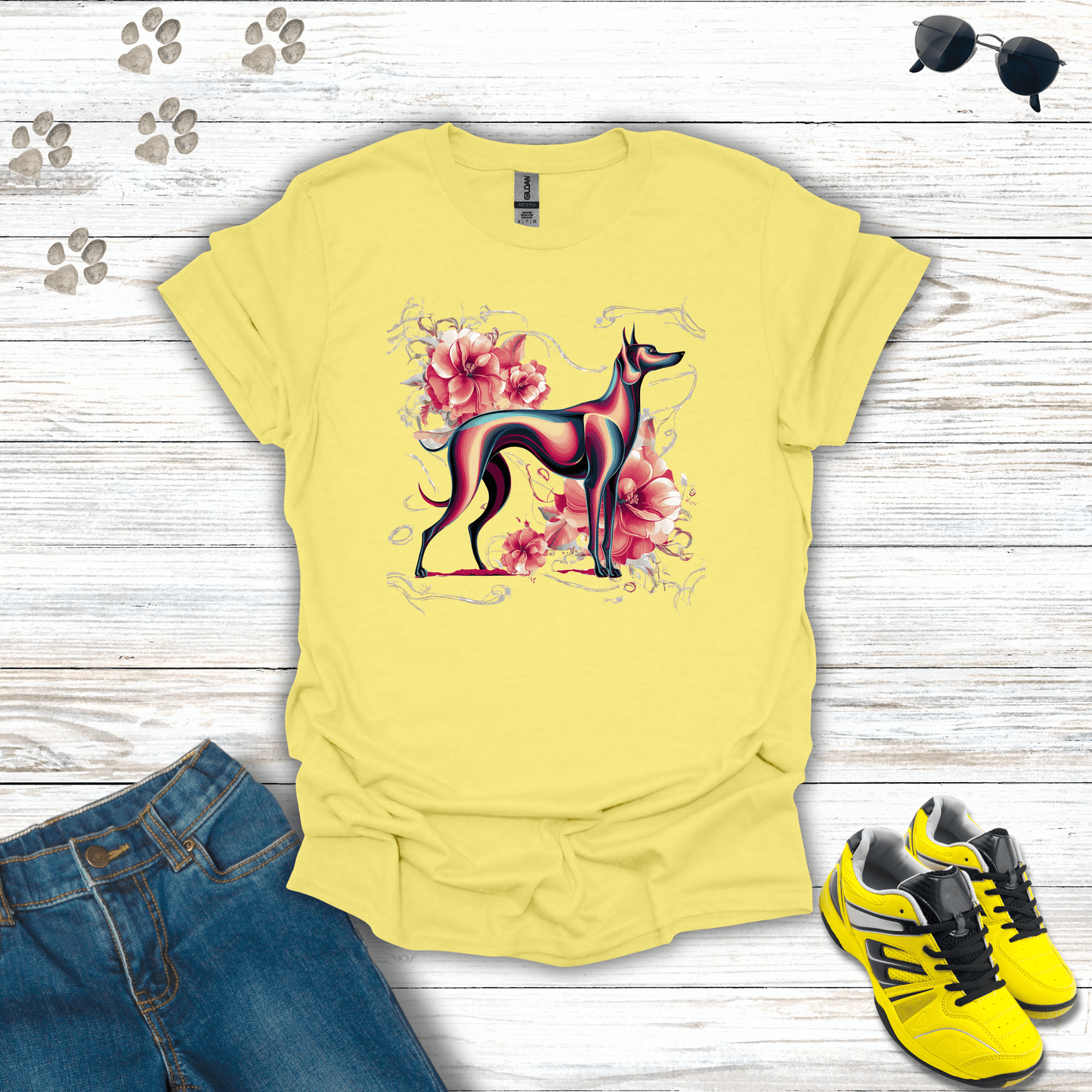 Vibrant Hound in Bloom T-Shirt Cornsilk / S unisex graphic t-shirt