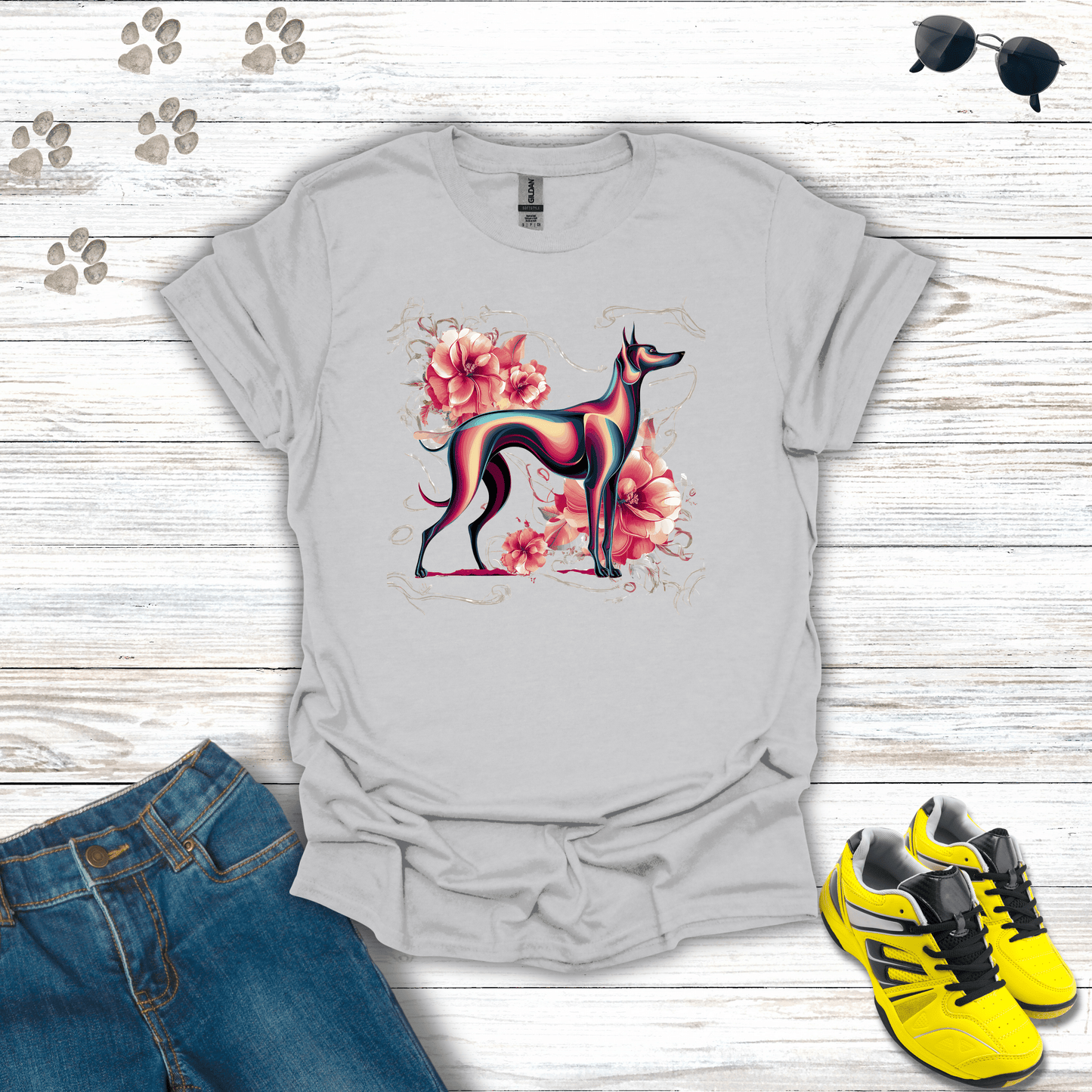 Vibrant Hound in Bloom T-Shirt Ice Grey / S unisex graphic t-shirt