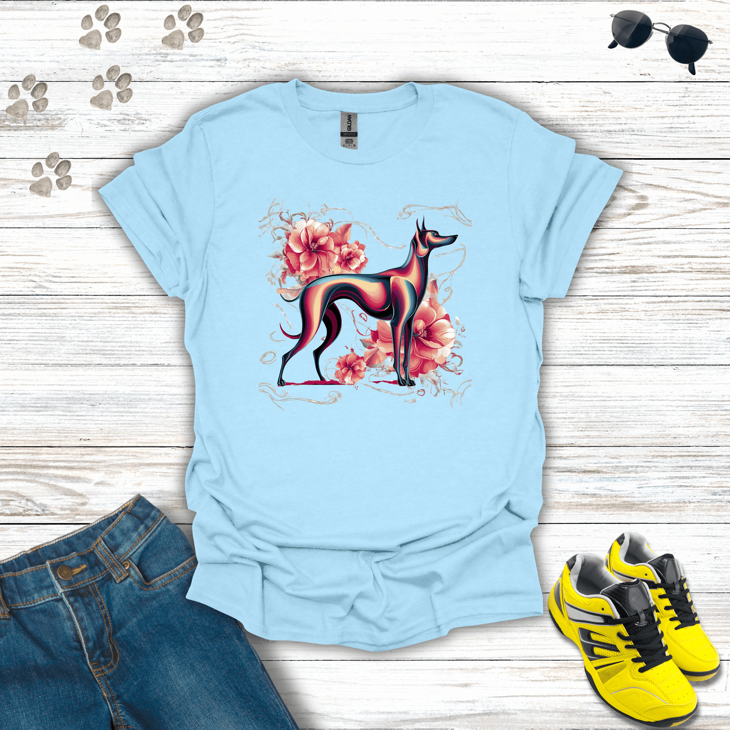 Vibrant Hound in Bloom T-Shirt Light Blue / S unisex graphic t-shirt