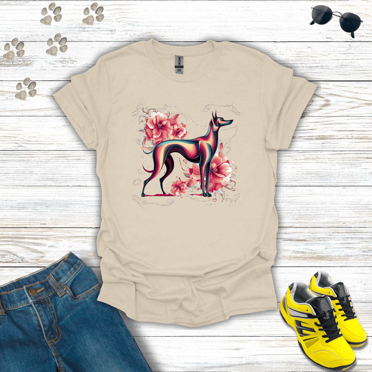 Vibrant Hound in Bloom T-Shirt Natural / S unisex graphic t-shirt