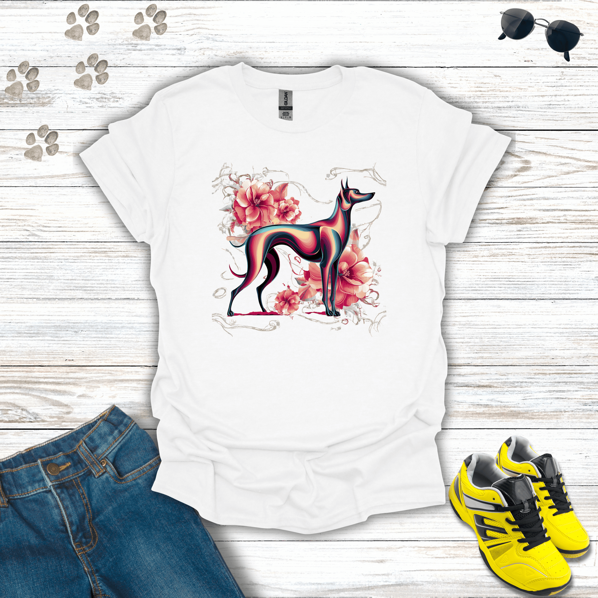 Vibrant Hound in Bloom T-Shirt White / S unisex graphic t-shirt