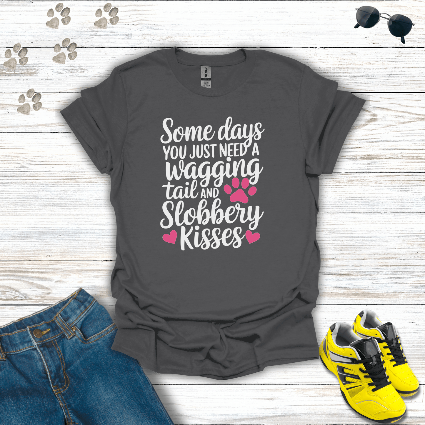 Wagging Tail and Slobbery Kisses T-shirt Charcoal / S unisex graphic t-shirt