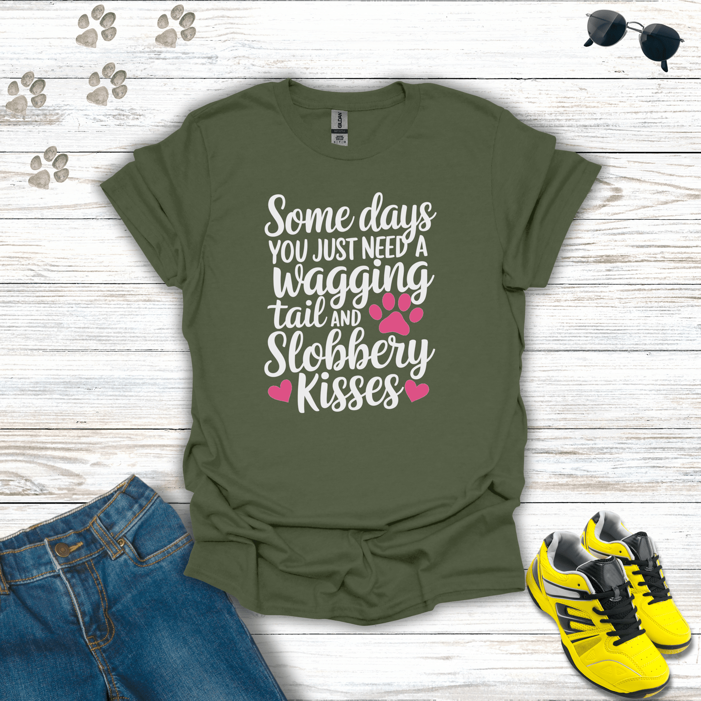 Wagging Tail and Slobbery Kisses T-shirt Military Green / S unisex graphic t-shirt