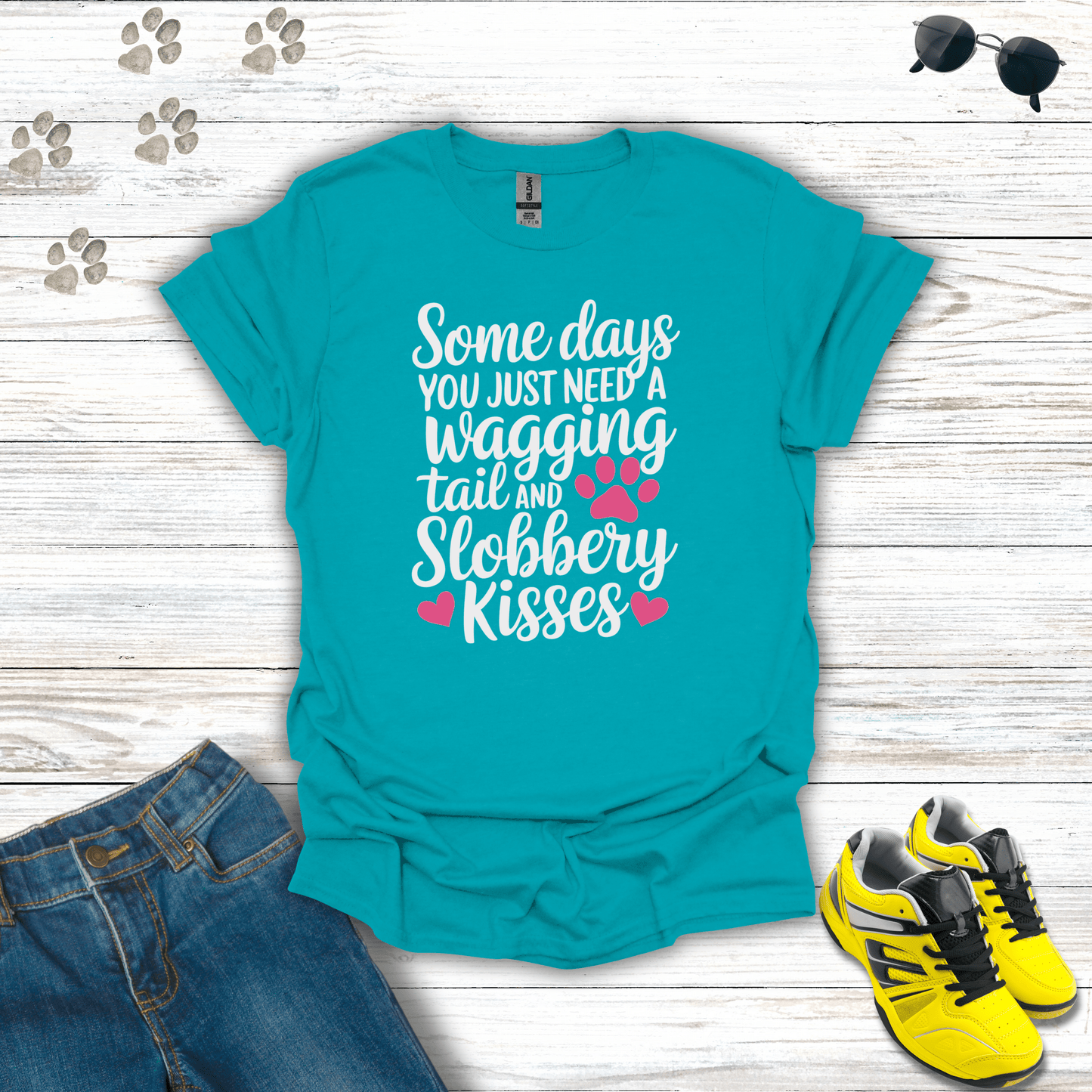 Wagging Tail and Slobbery Kisses T-shirt Tropical Blue / S unisex graphic t-shirt