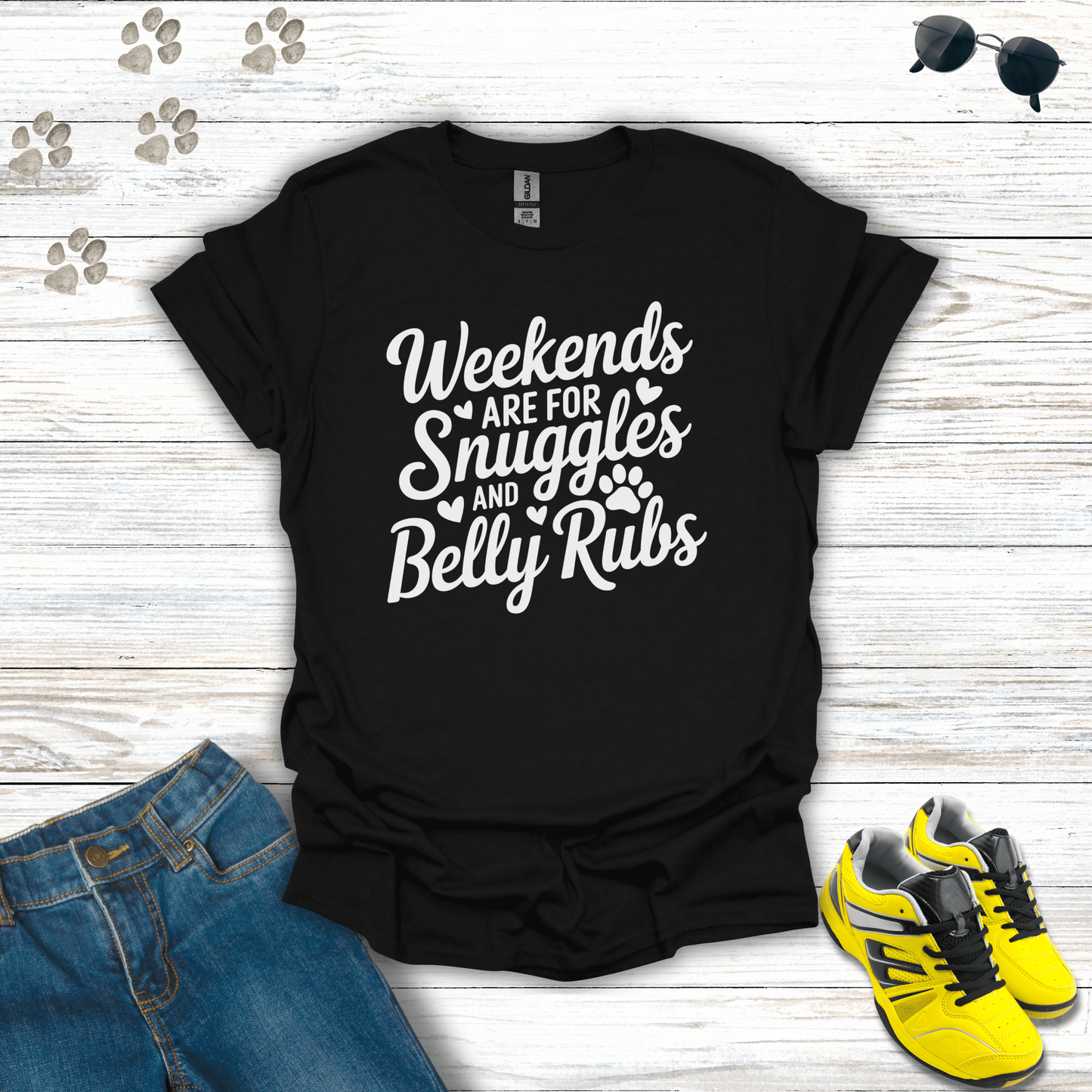 Weekend Snuggles & Belly Rubs T-Shirt Black / S unisex graphic t-shirt