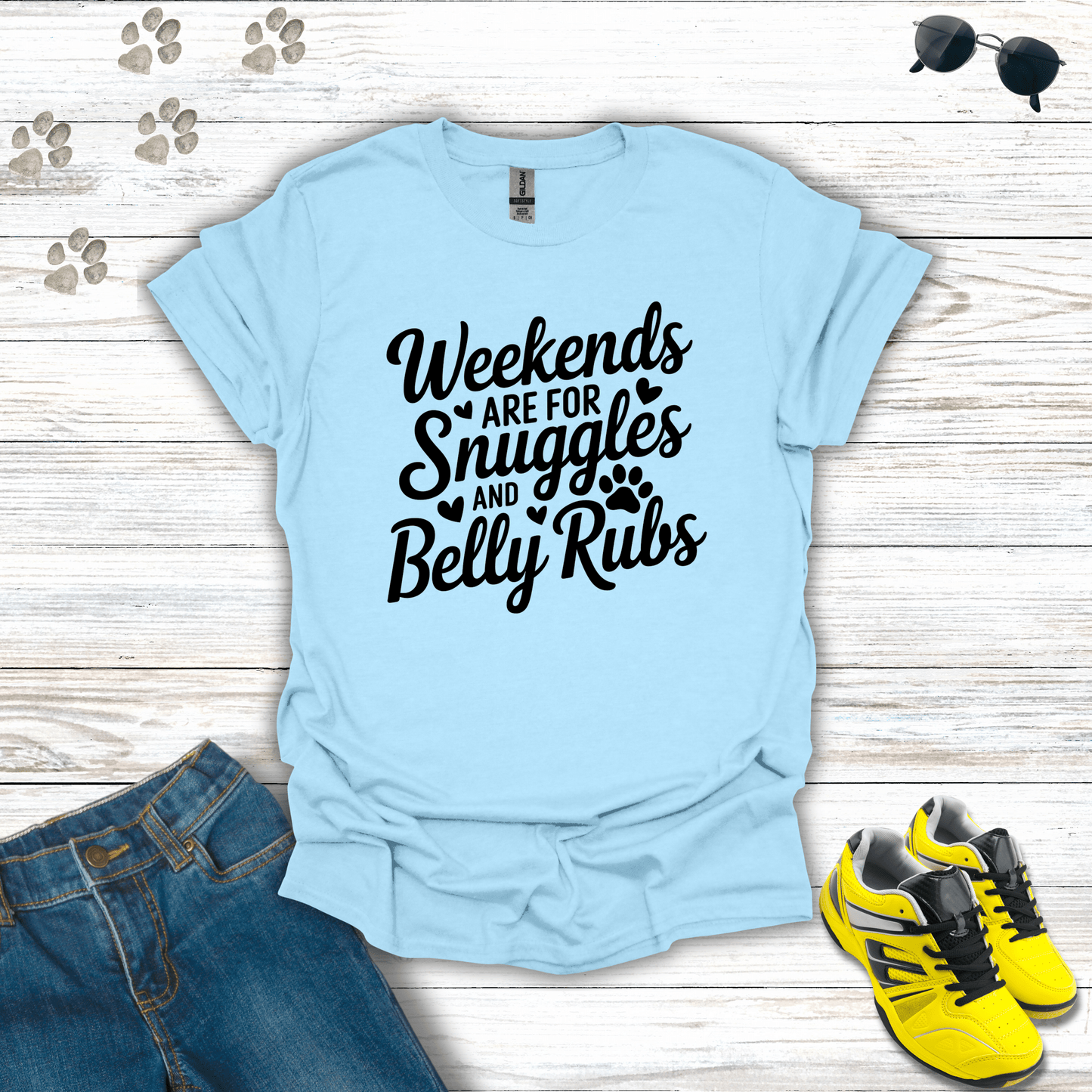 Weekend Snuggles & Belly Rubs T-Shirt Light Blue / S unisex graphic t-shirt