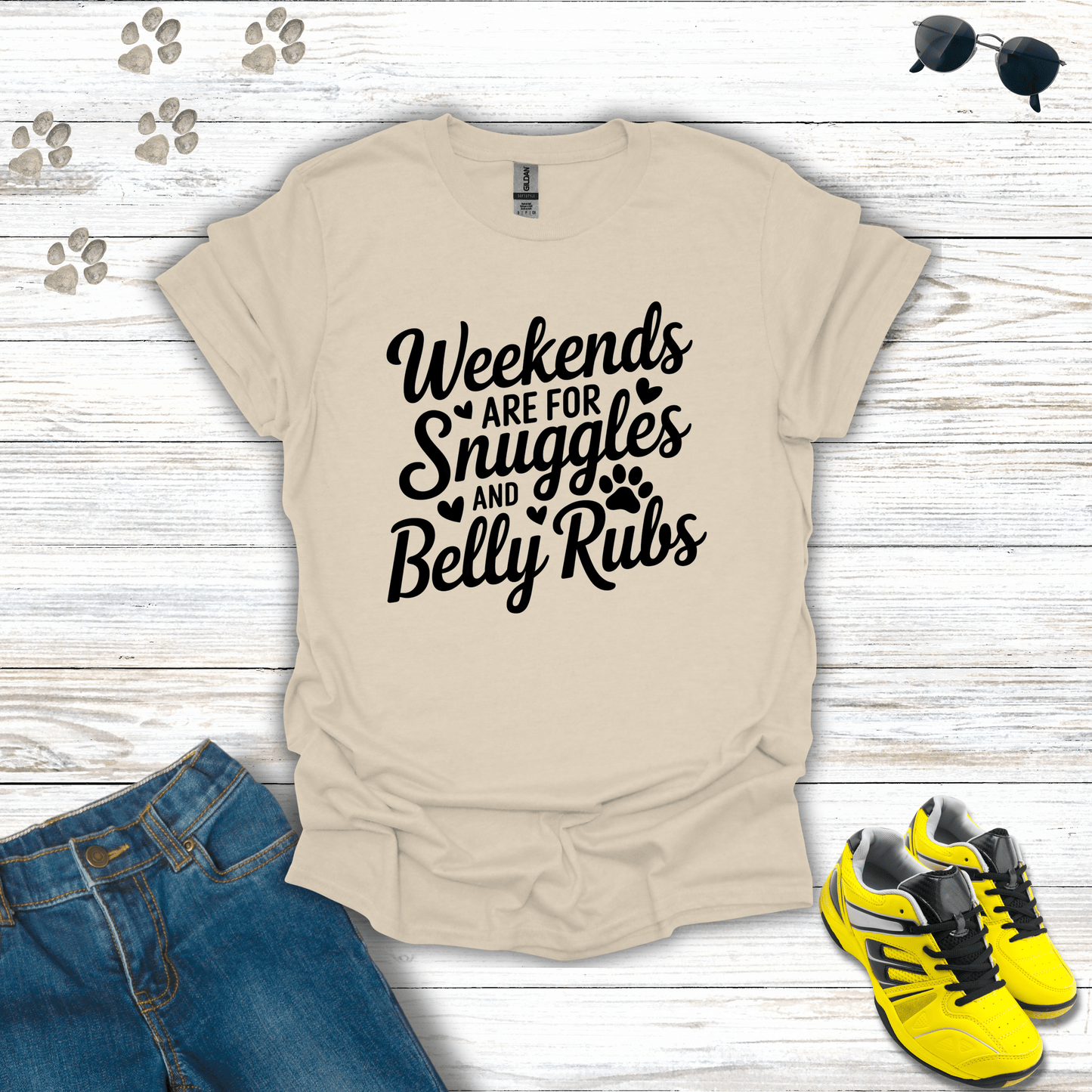 Weekend Snuggles & Belly Rubs T-Shirt Natural / S unisex graphic t-shirt
