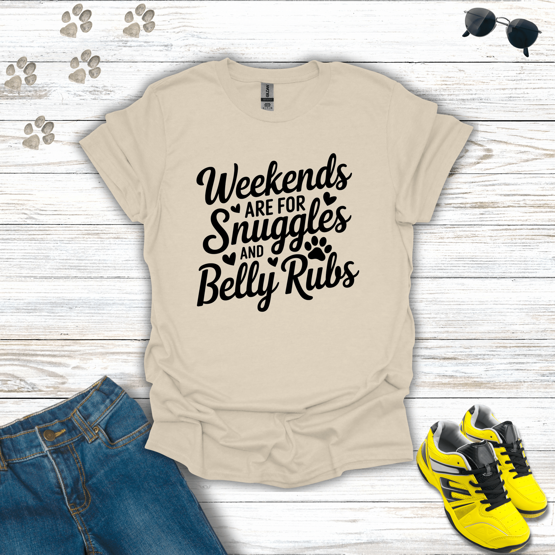 Weekend Snuggles & Belly Rubs T-Shirt Natural / S unisex graphic t-shirt
