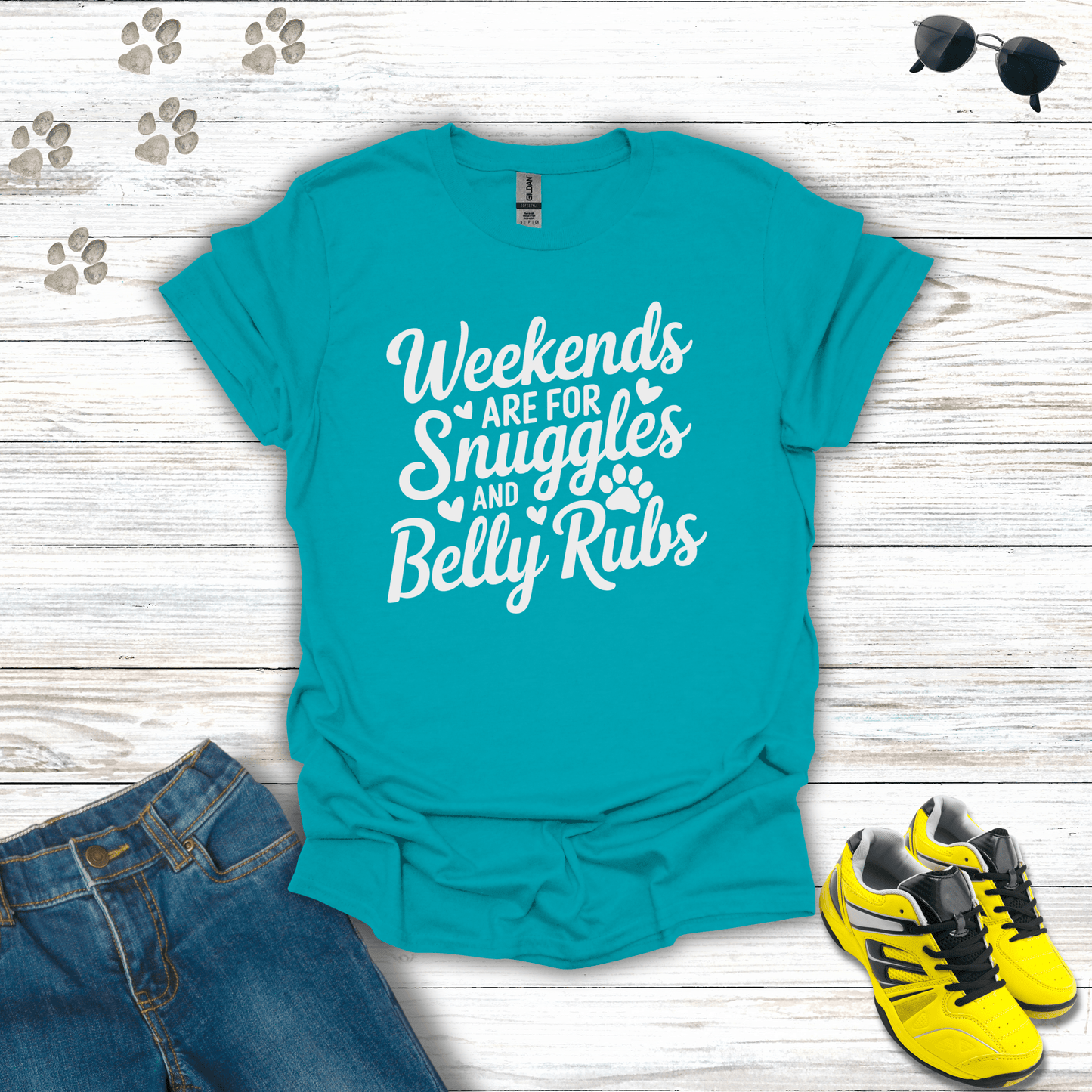 Weekend Snuggles & Belly Rubs T-Shirt Tropical Blue / S unisex graphic t-shirt