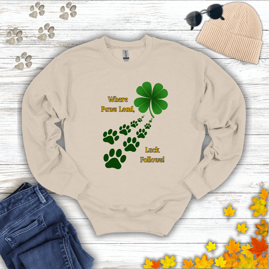 Where Paws Lead Sweatshirt S / Sand unisex graphic t-shirt
