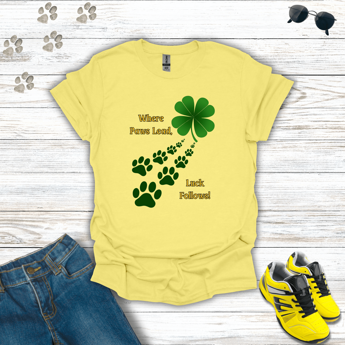 Where Paws Lead T-Shirt Cornsilk / S unisex graphic t-shirt