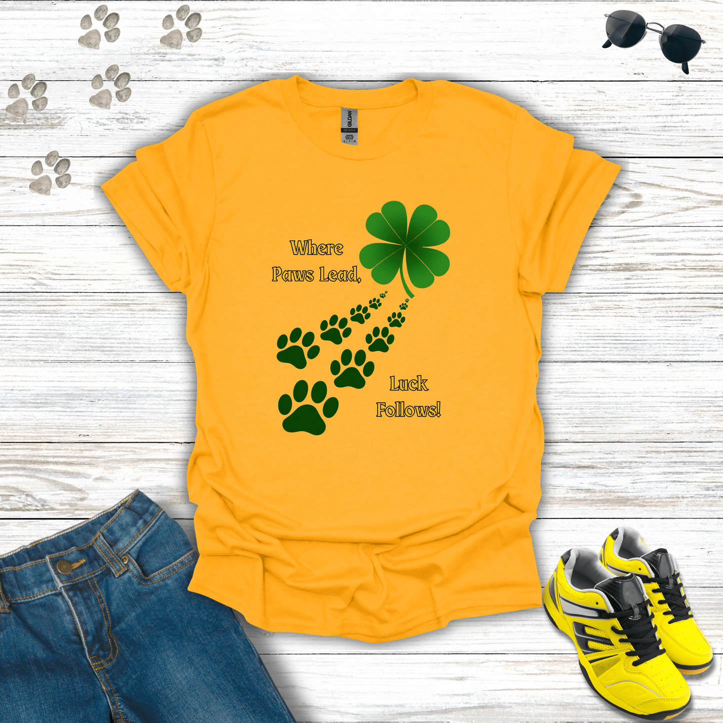 Where Paws Lead T-Shirt Gold / S unisex graphic t-shirt