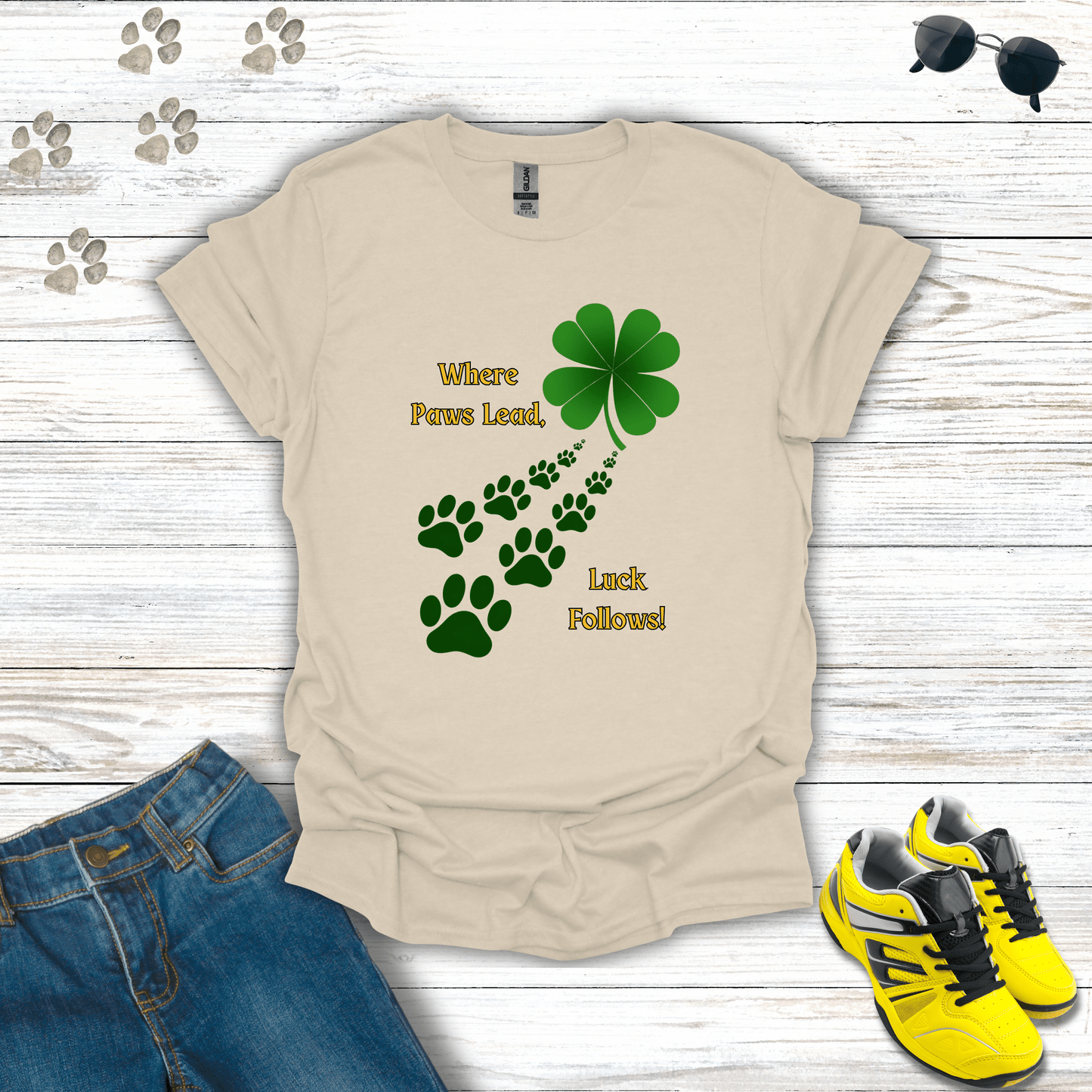 Where Paws Lead T-Shirt Natural / S unisex graphic t-shirt