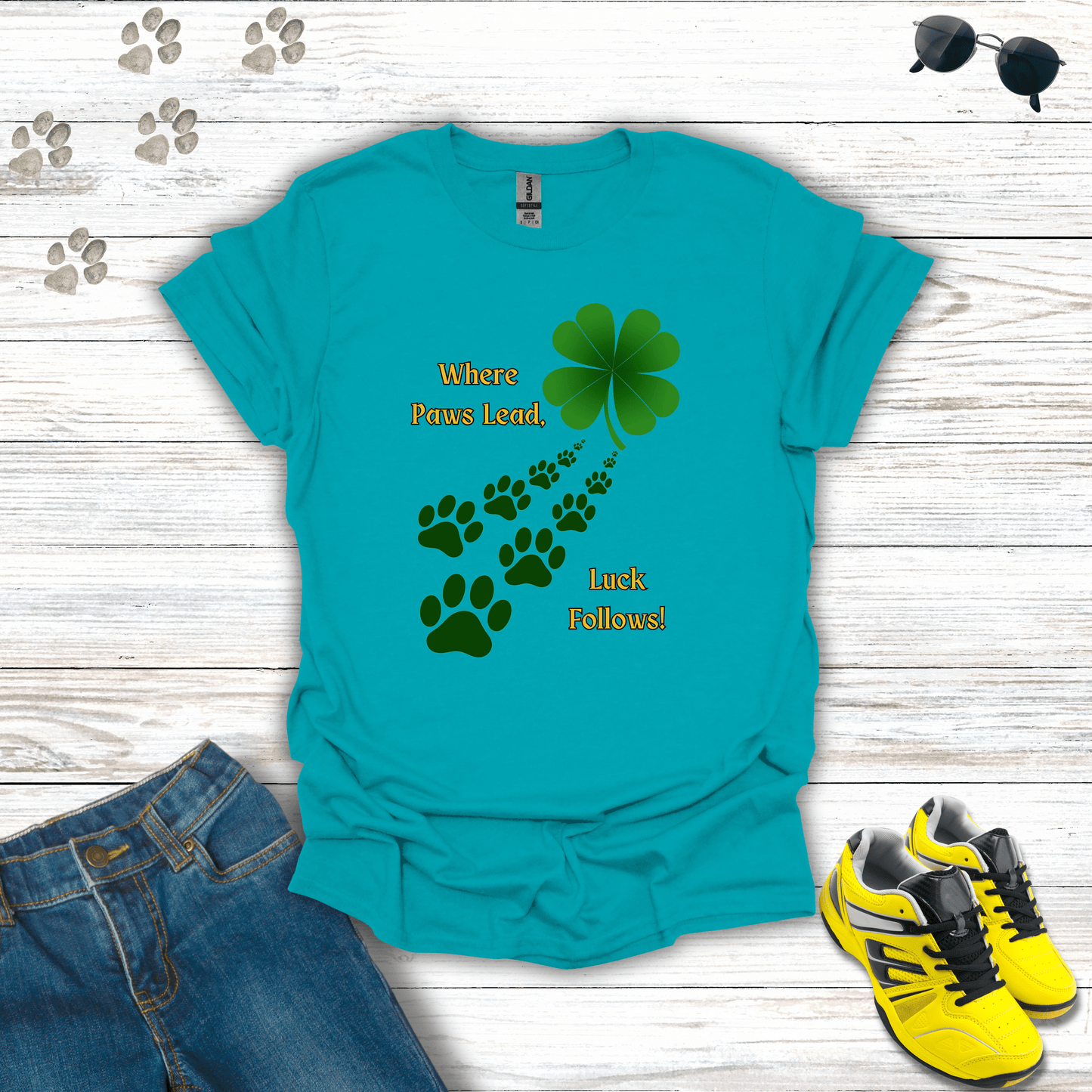 Where Paws Lead T-Shirt Tropical Blue / S unisex graphic t-shirt